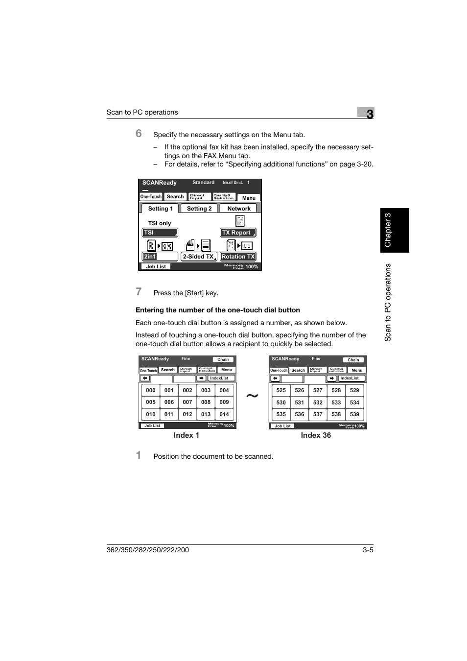 Entering the number of the one-touch dial button, Index 1 index 36 | Konica Minolta bizhub 282 User Manual | Page 80 / 288