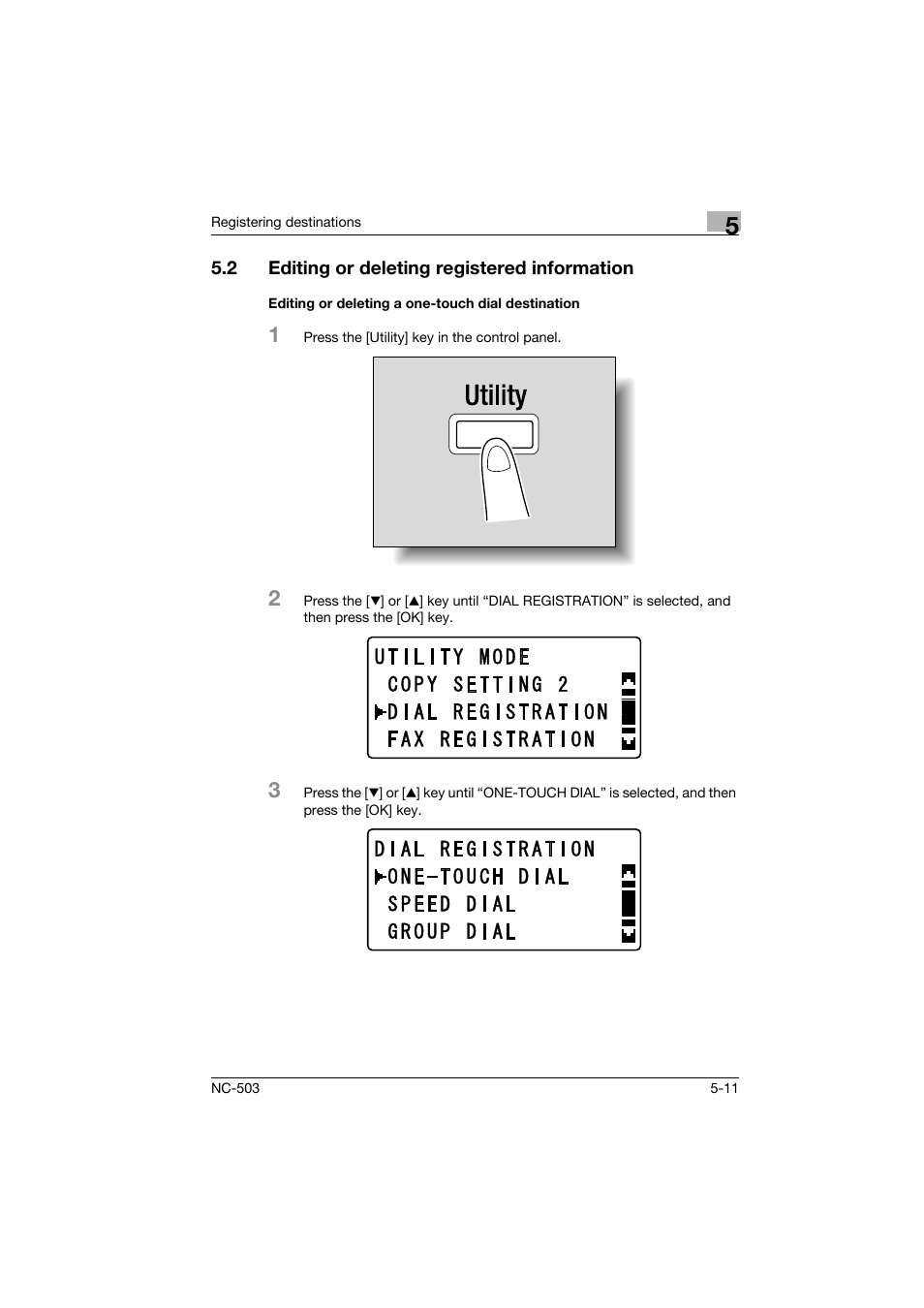 2 editing or deleting registered information, Editing or deleting a one-touch dial destination, Editing or deleting registered information -11 | Konica Minolta NC-503 User Manual | Page 100 / 244