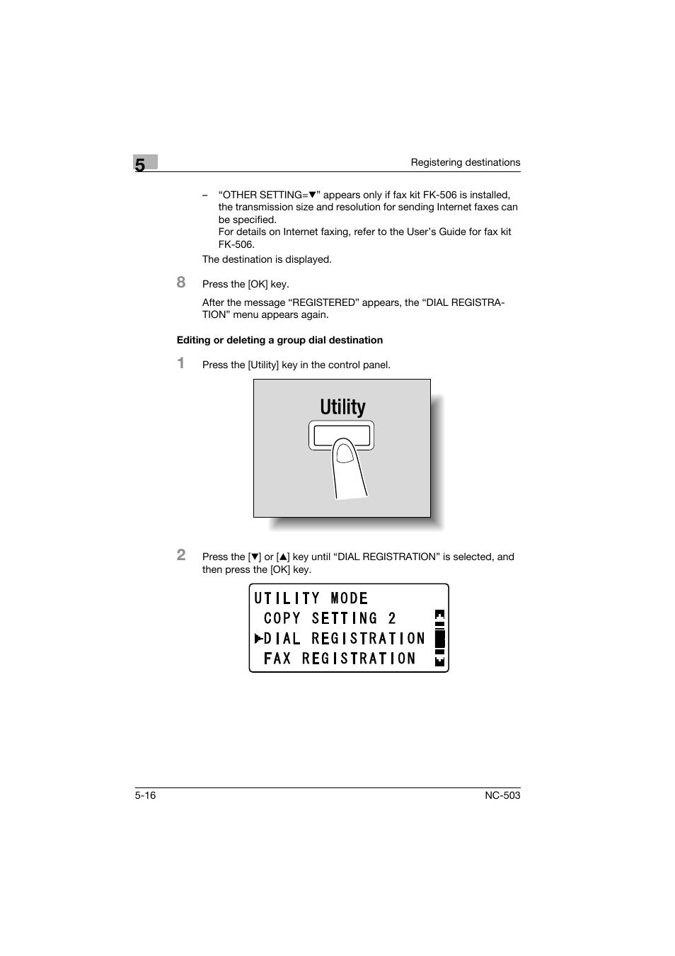 Editing or deleting a group dial destination, Editing or deleting a group dial destination -16 | Konica Minolta NC-503 User Manual | Page 105 / 244