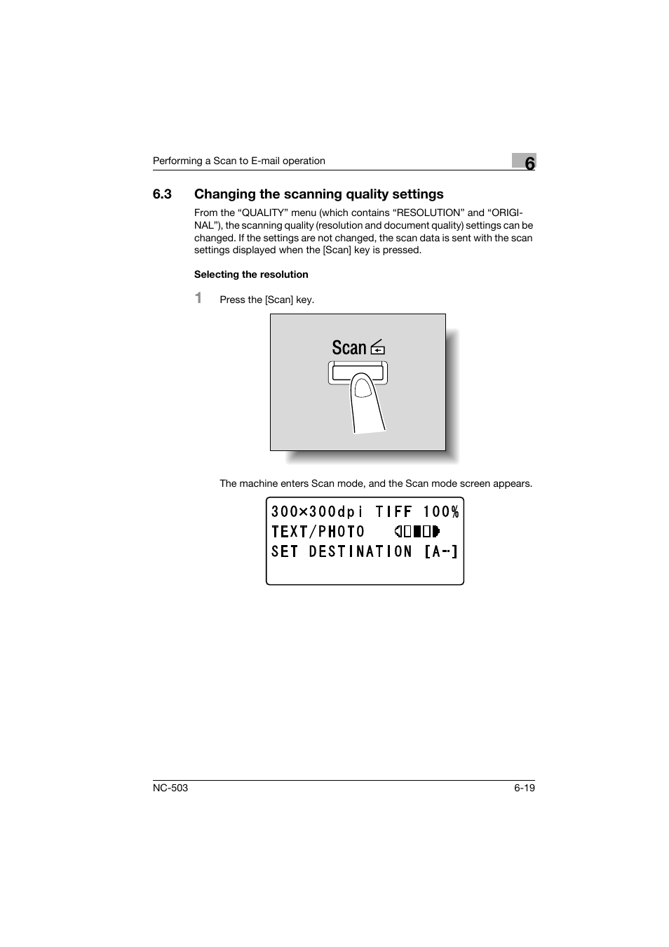 3 changing the scanning quality settings, Selecting the resolution, Changing the scanning quality settings -19 | Selecting the resolution -19 | Konica Minolta NC-503 User Manual | Page 126 / 244