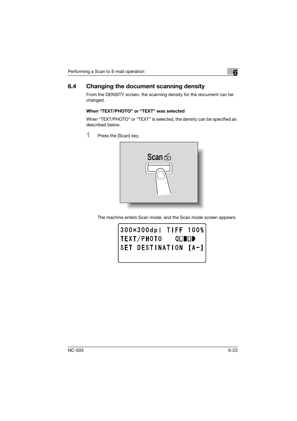 4 changing the document scanning density, When “text/photo” or “text” was selected, Changing the document scanning density -23 | When “text/photo” or “text” was selected -23 | Konica Minolta NC-503 User Manual | Page 130 / 244