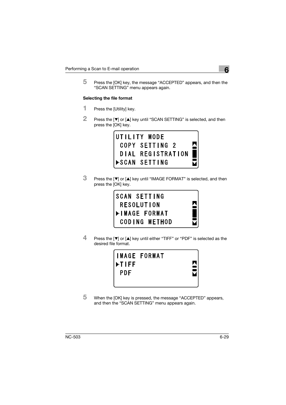 Selecting the file format, Selecting the file format -29 | Konica Minolta NC-503 User Manual | Page 136 / 244