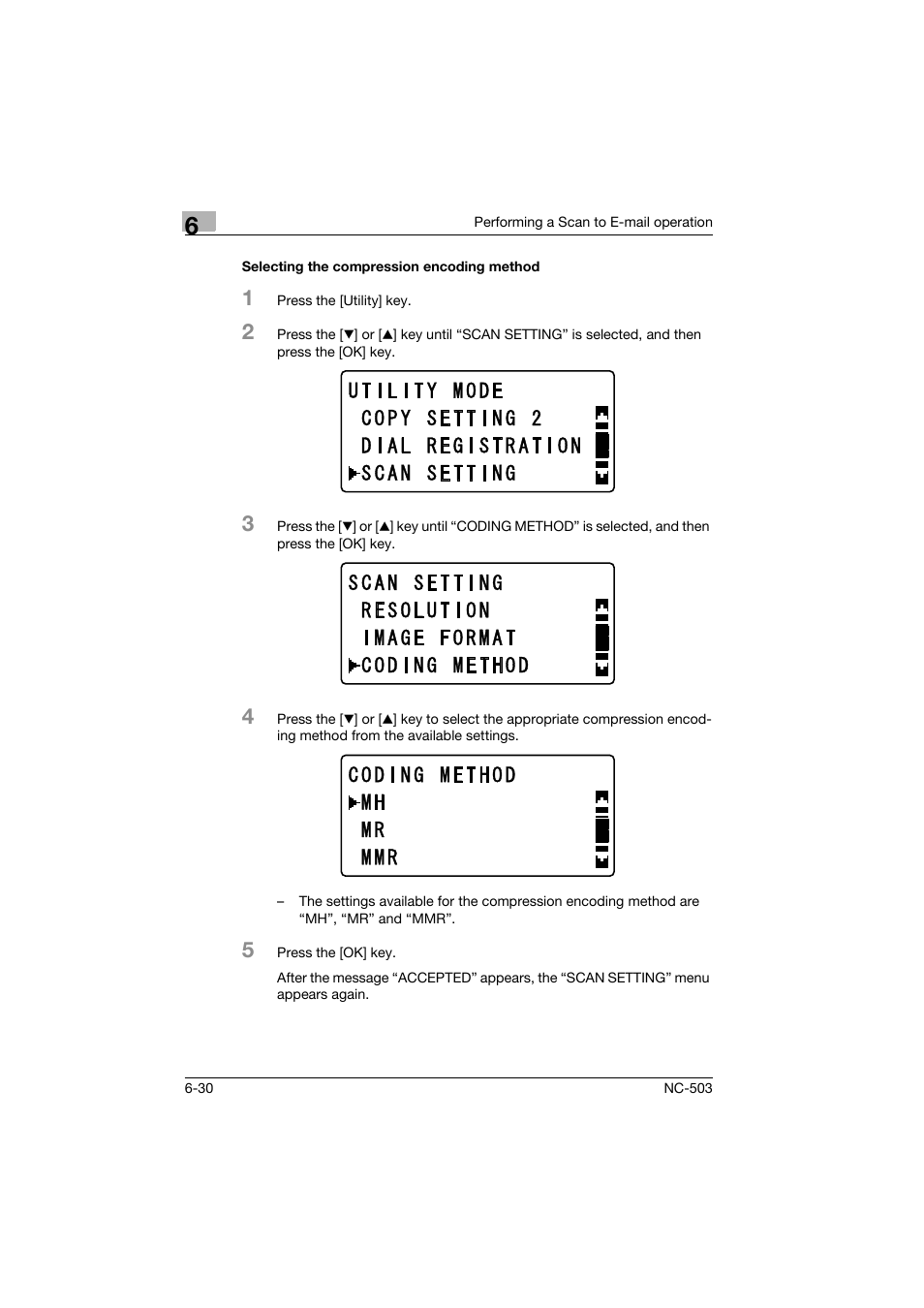 Selecting the compression encoding method, Selecting the compression encoding method -30 | Konica Minolta NC-503 User Manual | Page 137 / 244