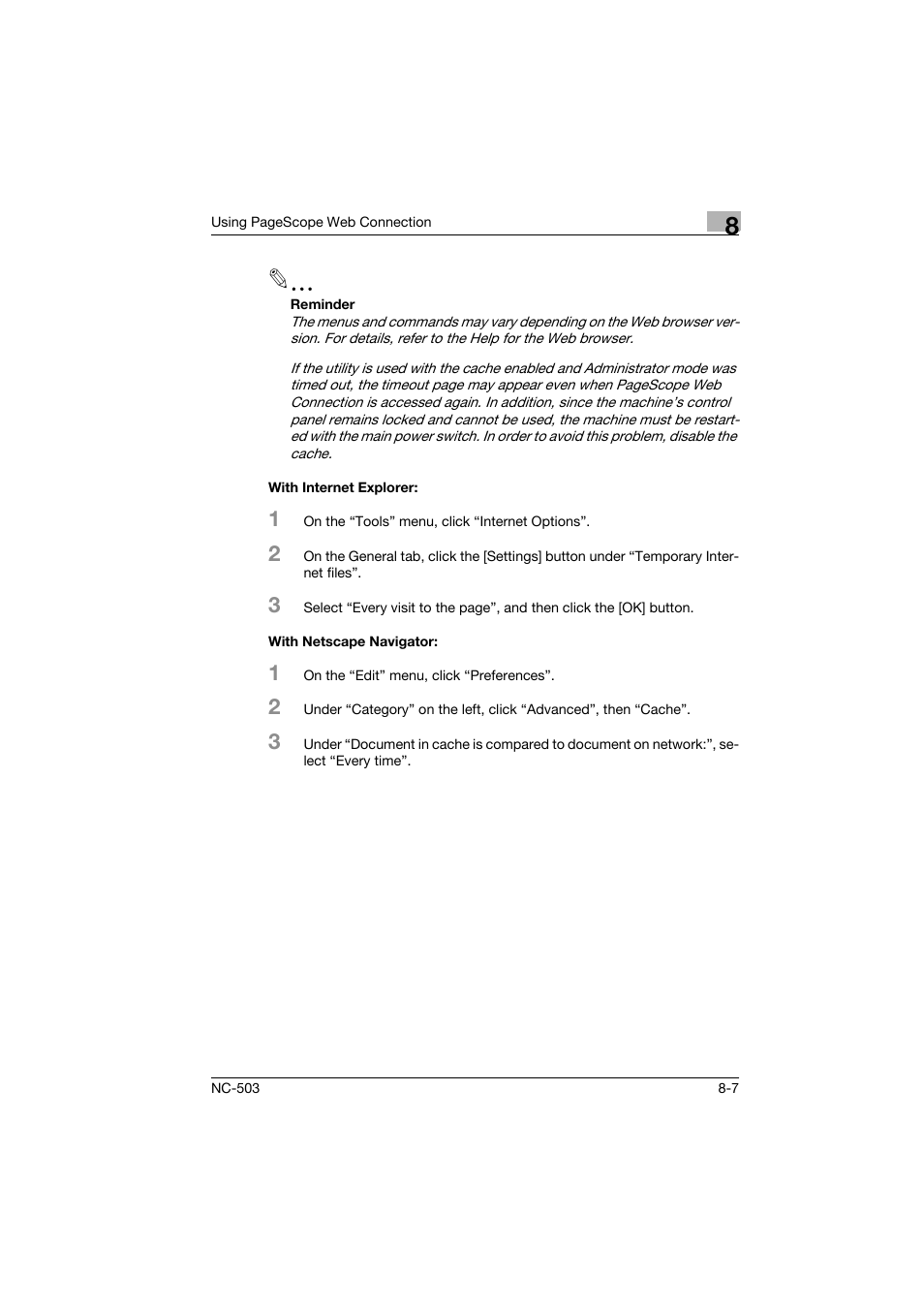 With internet explorer, With netscape navigator | Konica Minolta NC-503 User Manual | Page 172 / 244