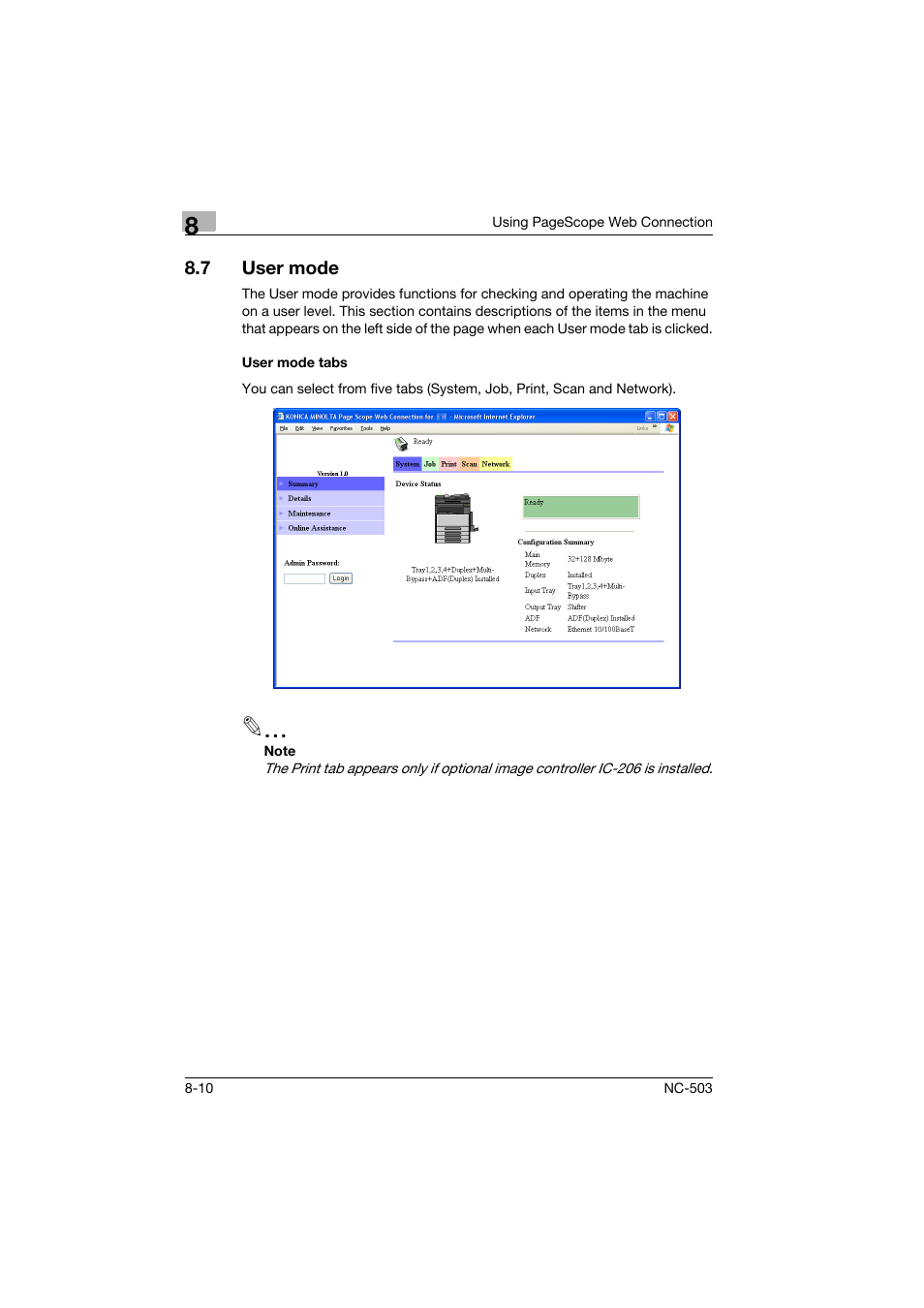 7 user mode, User mode tabs, User mode -10 | User mode tabs -10 | Konica Minolta NC-503 User Manual | Page 175 / 244
