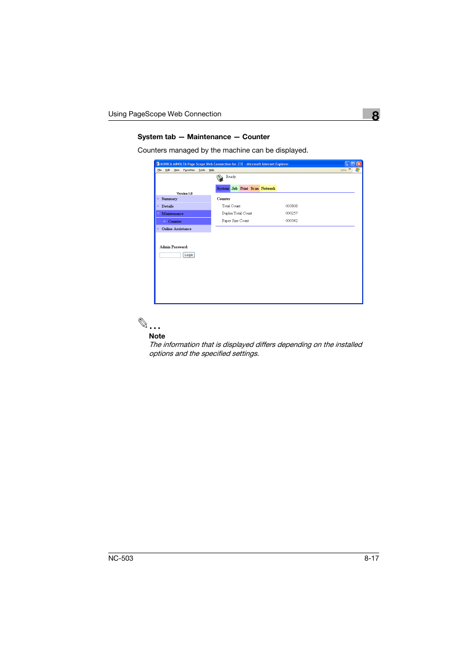 System tab - maintenance - counter, System tab — maintenance — counter -17 | Konica Minolta NC-503 User Manual | Page 182 / 244