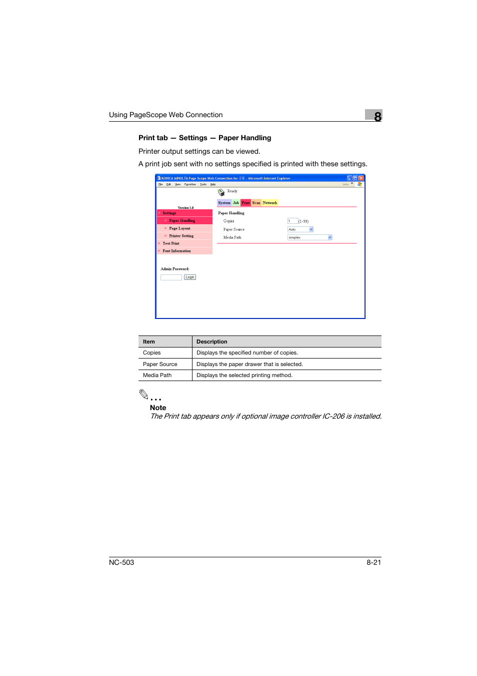 Print tab - settings - paper handling, Print tab — settings — paper handling -21 | Konica Minolta NC-503 User Manual | Page 186 / 244