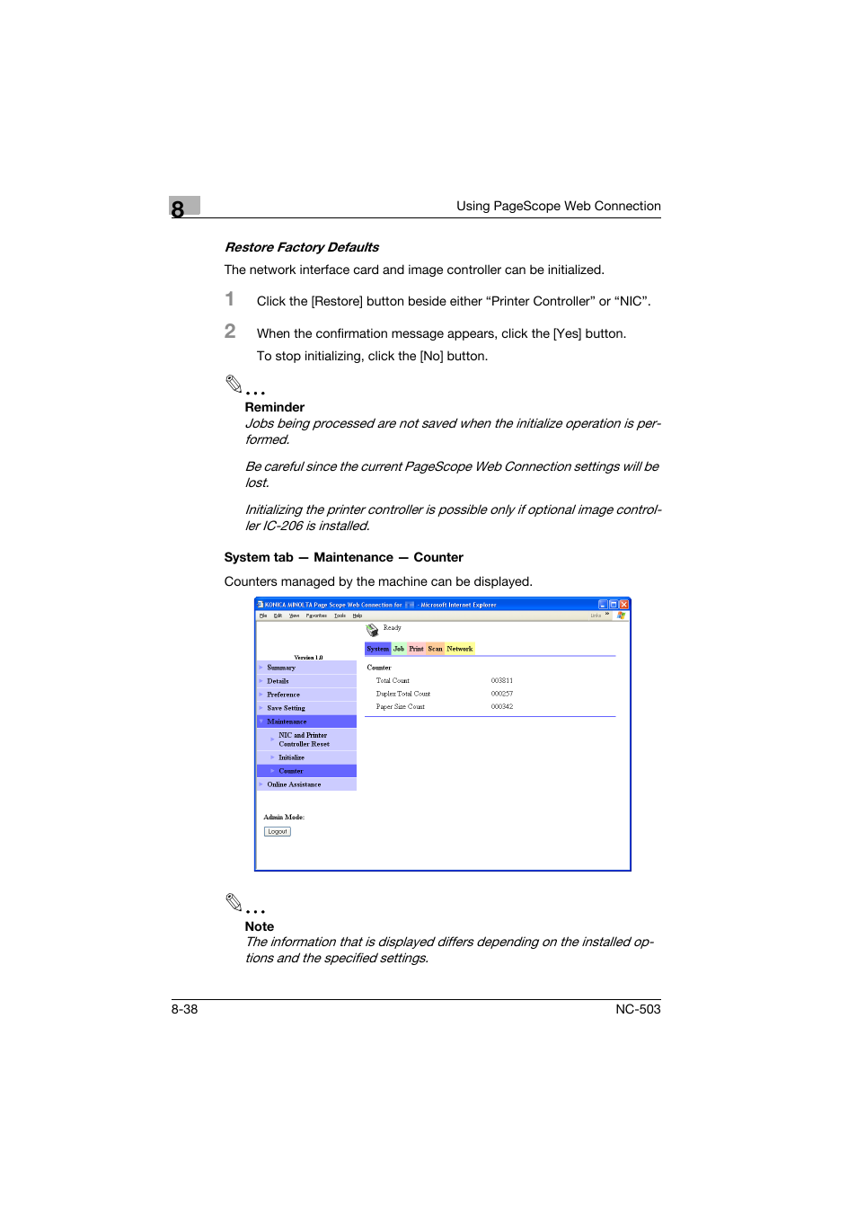 System tab - maintenance - counter, System tab — maintenance — counter -38 | Konica Minolta NC-503 User Manual | Page 203 / 244