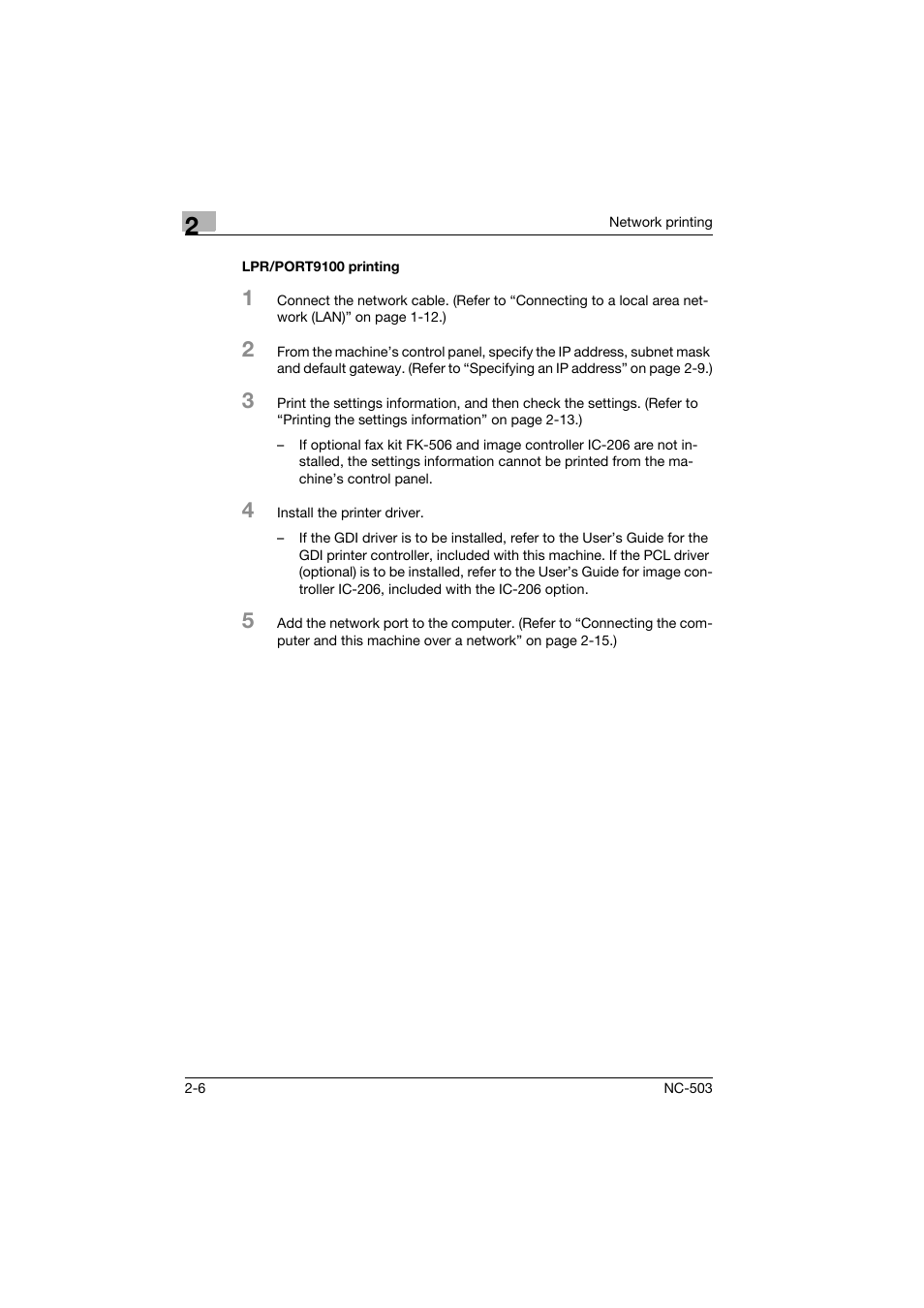 Lpr/port9100 printing, Lpr/port9100 printing -6 | Konica Minolta NC-503 User Manual | Page 29 / 244