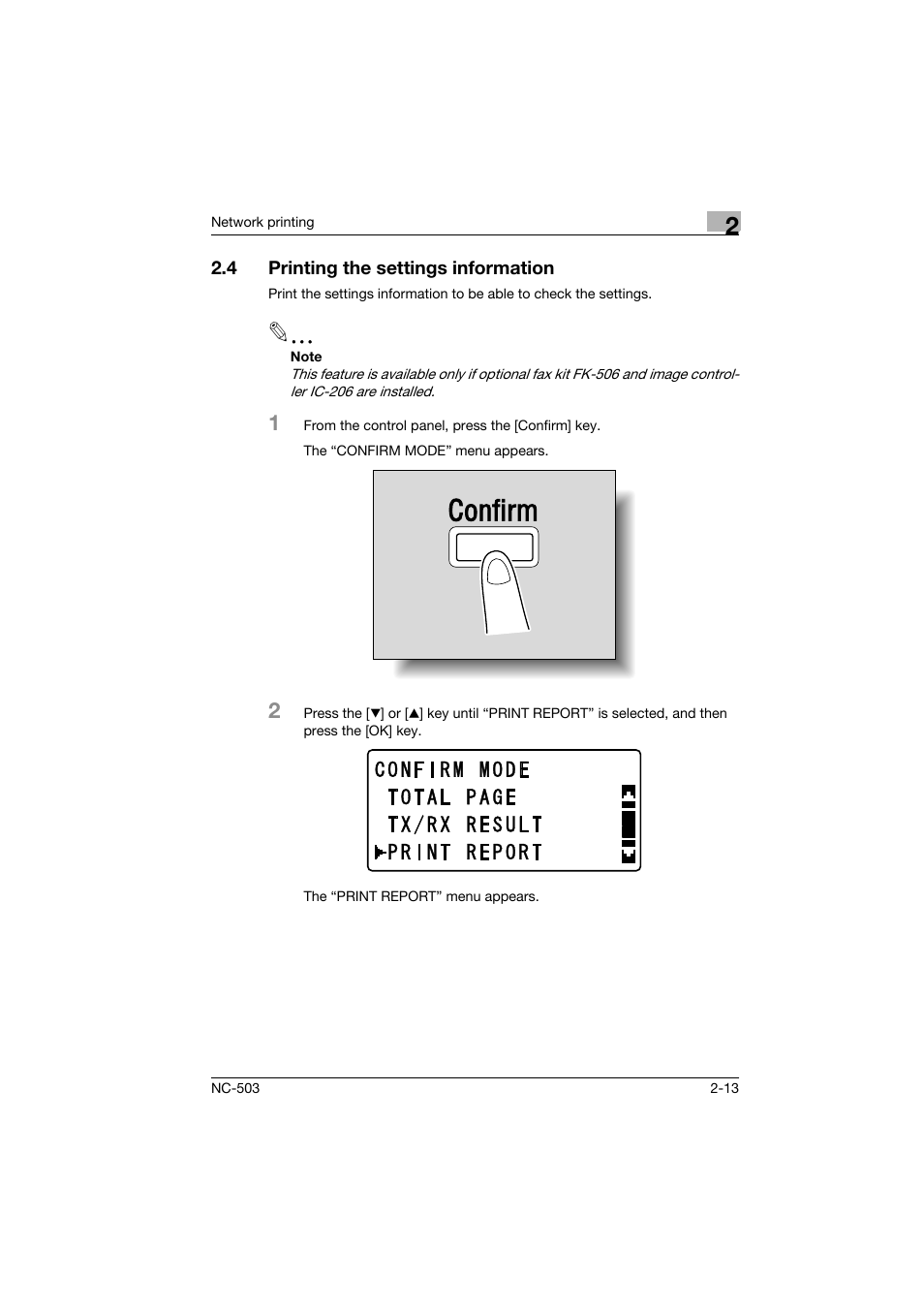 4 printing the settings information, Printing the settings information -13 | Konica Minolta NC-503 User Manual | Page 36 / 244