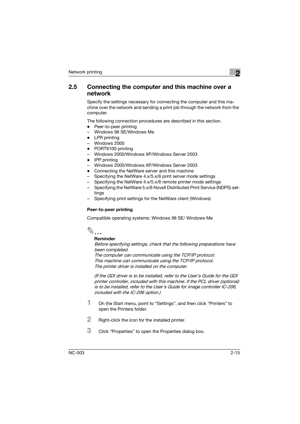 Peer-to-peer printing, Peer-to-peer printing -15 | Konica Minolta NC-503 User Manual | Page 38 / 244