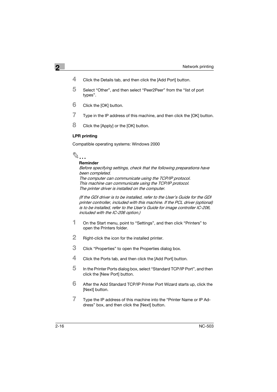 Lpr printing, Lpr printing -16 | Konica Minolta NC-503 User Manual | Page 39 / 244