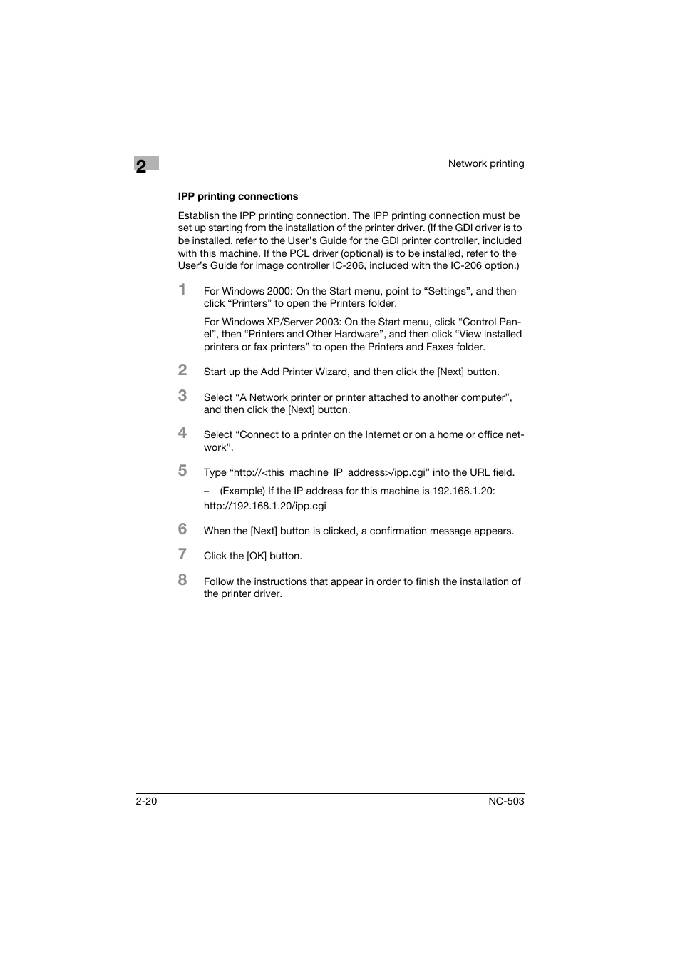 Ipp printing connections, Ipp printing connections -20 | Konica Minolta NC-503 User Manual | Page 43 / 244