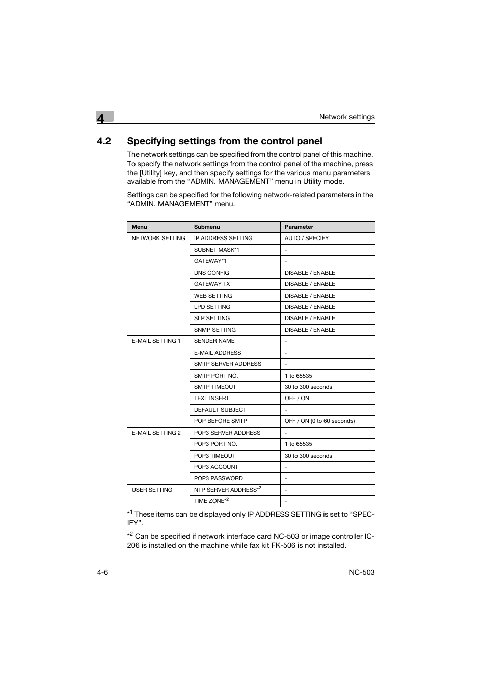 2 specifying settings from the control panel, Specifying settings from the control panel -6 | Konica Minolta NC-503 User Manual | Page 57 / 244