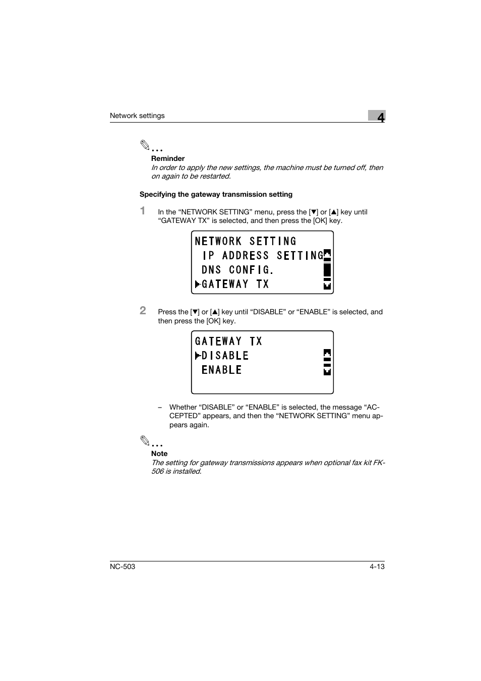 Specifying the gateway transmission setting, Specifying the gateway transmission setting -13 | Konica Minolta NC-503 User Manual | Page 64 / 244