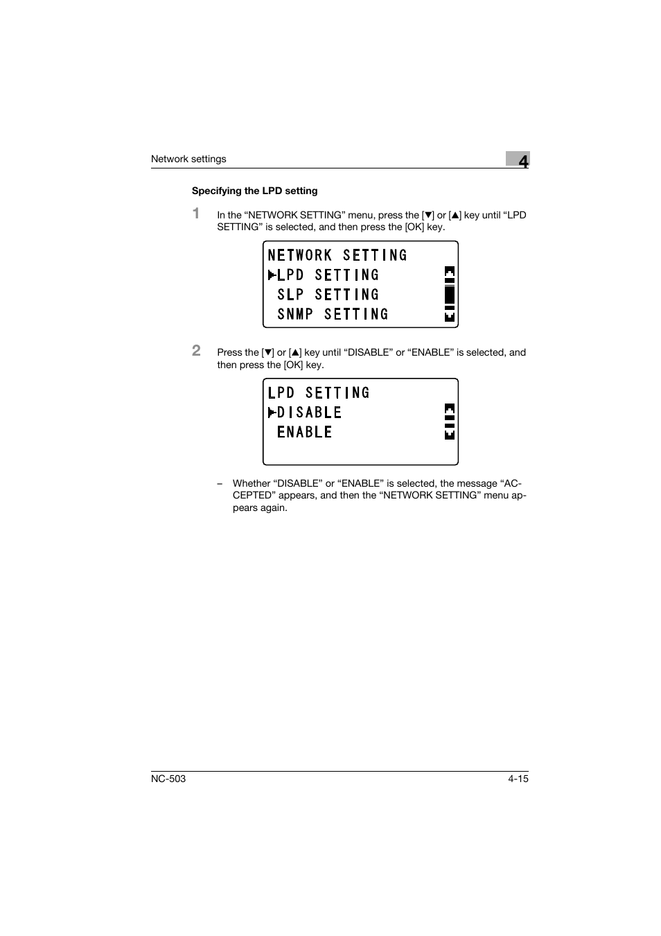 Specifying the lpd setting, Specifying the lpd setting -15 | Konica Minolta NC-503 User Manual | Page 66 / 244