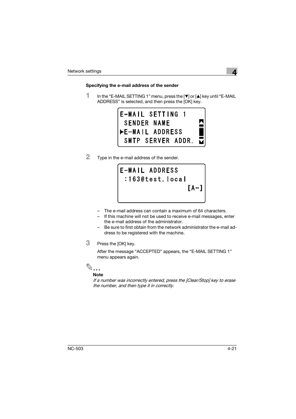 Specifying the e-mail address of the sender, Specifying the e-mail address of the sender -21 | Konica Minolta NC-503 User Manual | Page 72 / 244