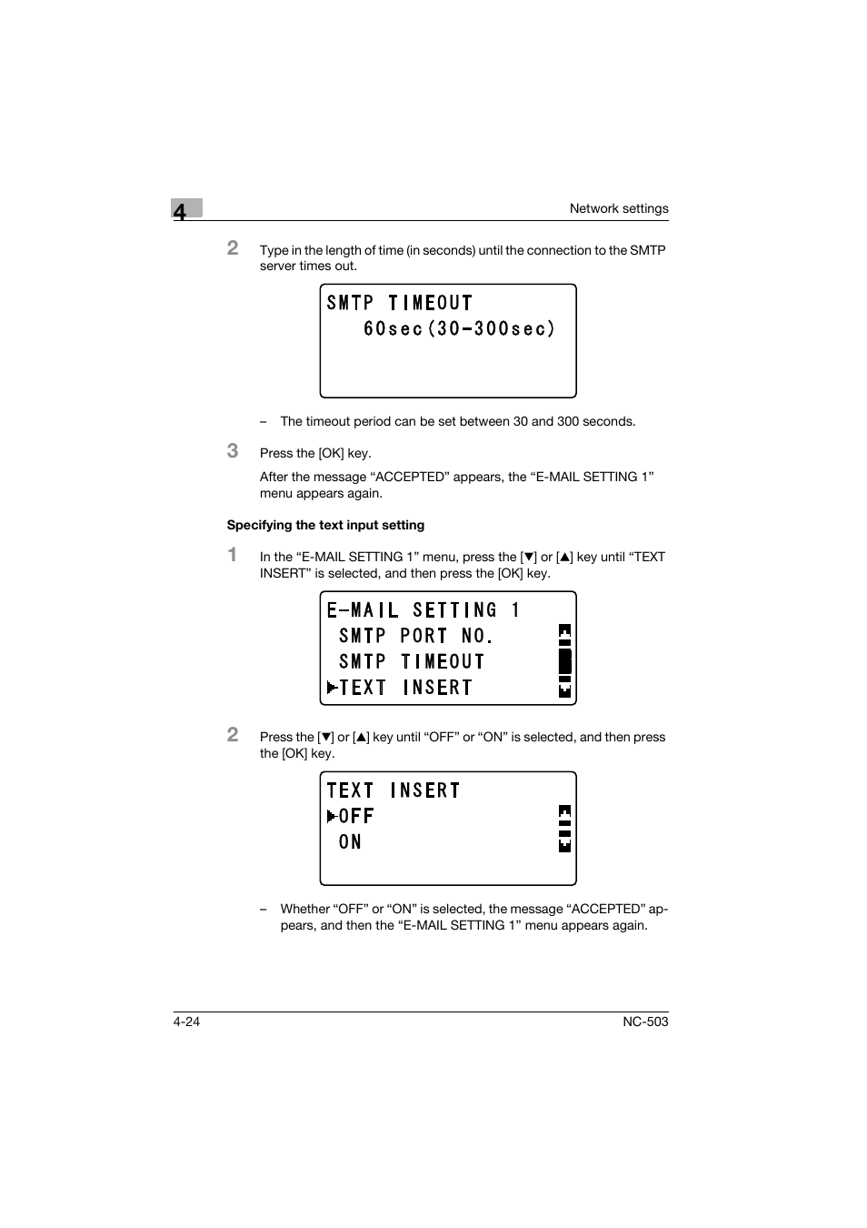 Specifying the text input setting, Specifying the text input setting -24 | Konica Minolta NC-503 User Manual | Page 75 / 244