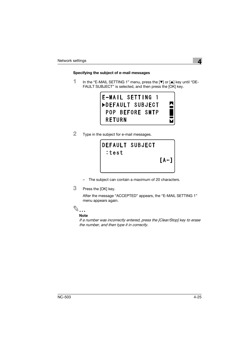 Specifying the subject of e-mail messages, Specifying the subject of e-mail messages -25 | Konica Minolta NC-503 User Manual | Page 76 / 244