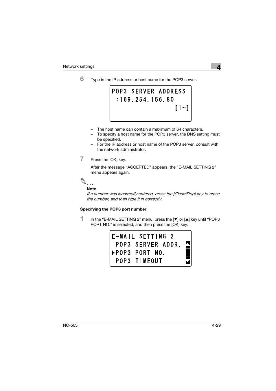 Specifying the pop3 port number, Specifying the pop3 port number -29 | Konica Minolta NC-503 User Manual | Page 80 / 244