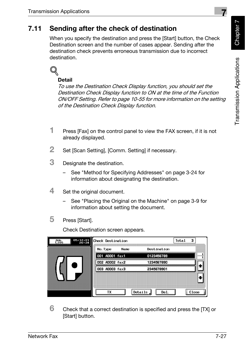 11 sending after the check of destination, Sending after the check of destination -27, P. 7-27 | Konica Minolta bizhub C250 User Manual | Page 142 / 332