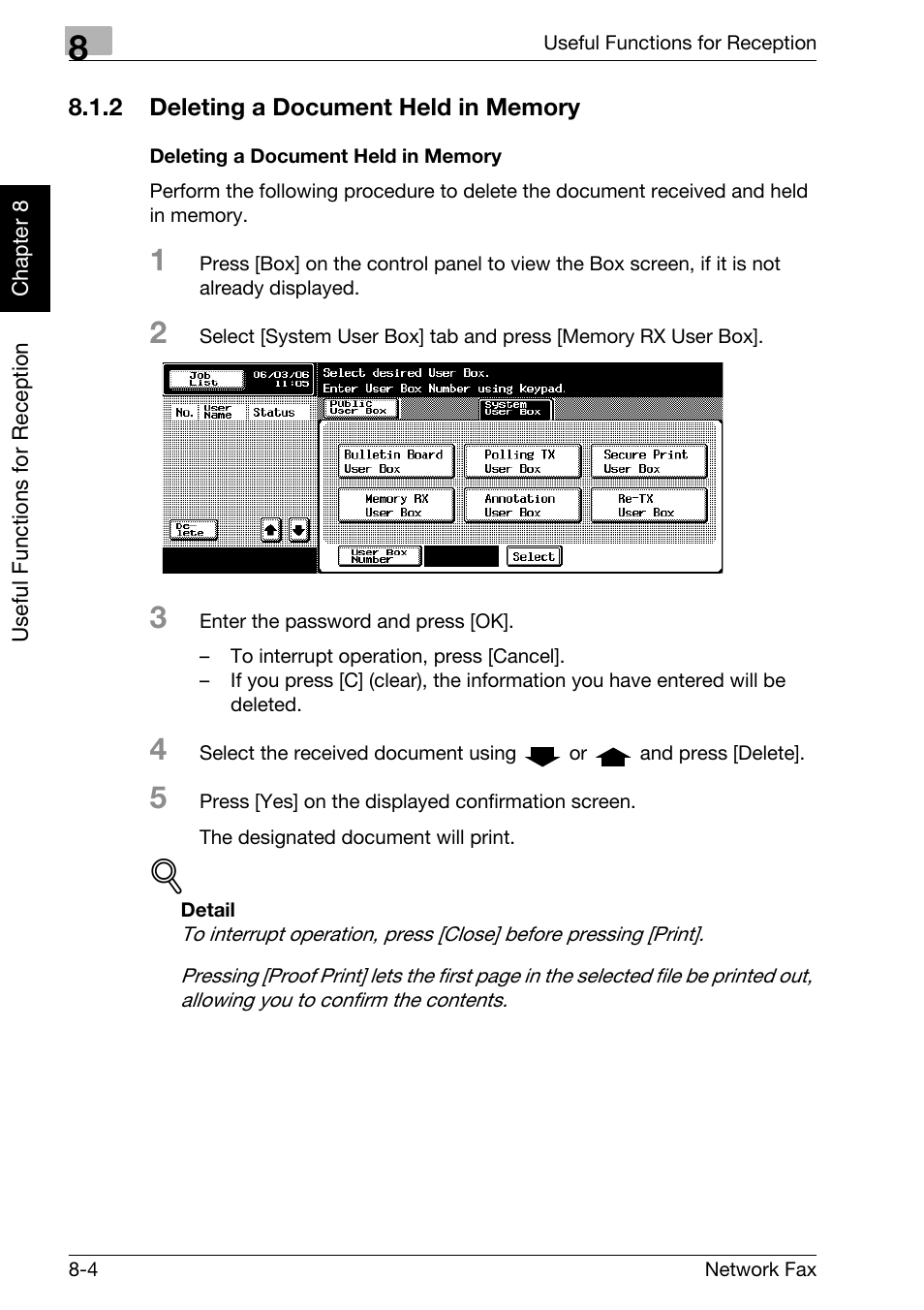 2 deleting a document held in memory, Deleting a document held in memory, Deleting a document held in memory -4 | Konica Minolta bizhub C250 User Manual | Page 147 / 332