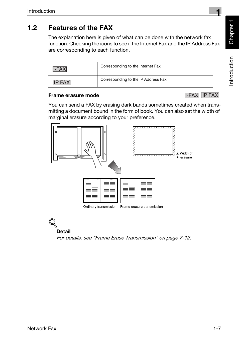 2 features of the fax, Frame erasure mode, Features of the fax -7 | Konica Minolta bizhub C250 User Manual | Page 16 / 332