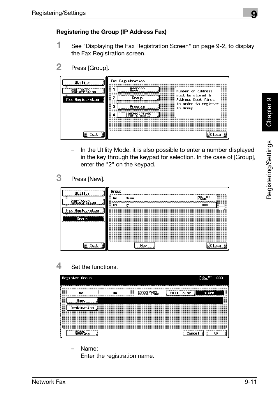 Registering the group (ip address fax) | Konica Minolta bizhub C250 User Manual | Page 160 / 332