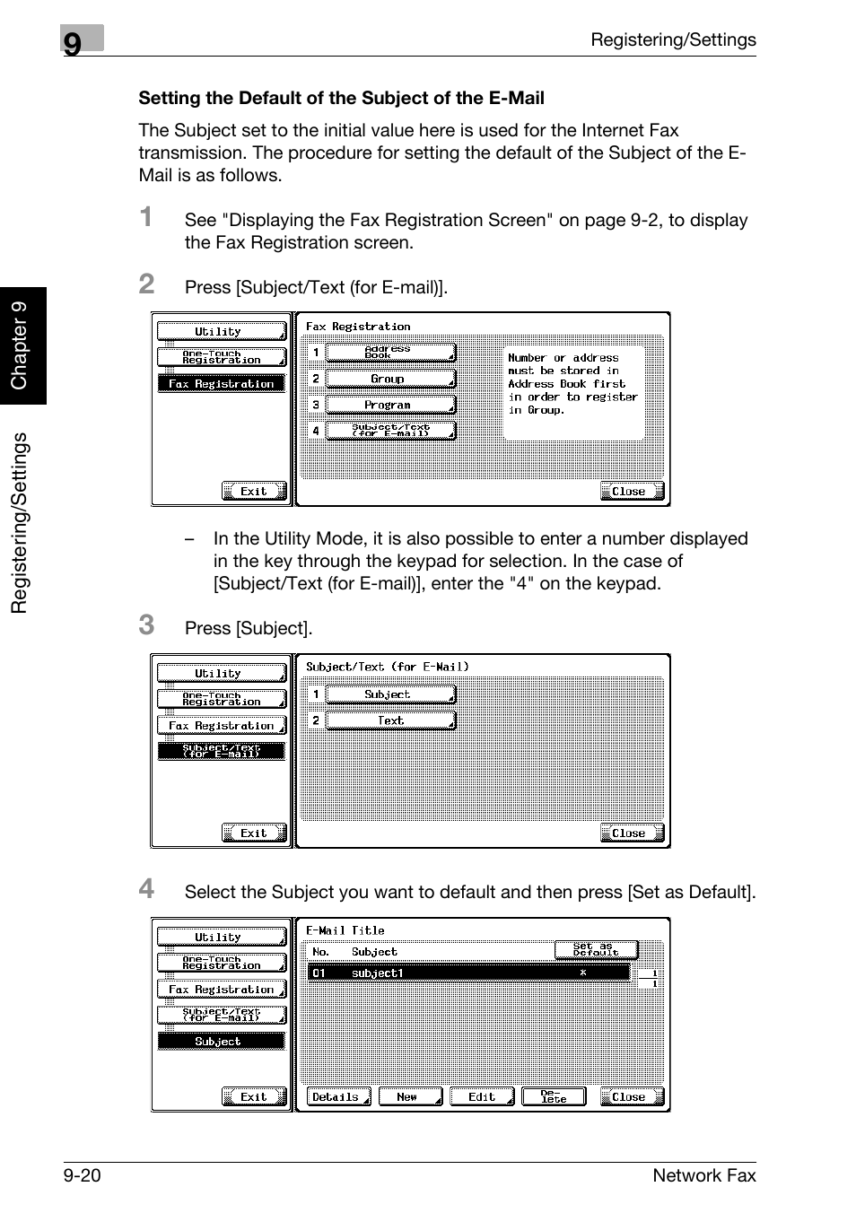 Setting the default of the subject of the e-mail | Konica Minolta bizhub C250 User Manual | Page 169 / 332
