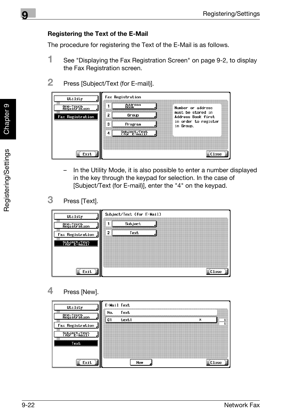 Registering the text of the e-mail | Konica Minolta bizhub C250 User Manual | Page 171 / 332
