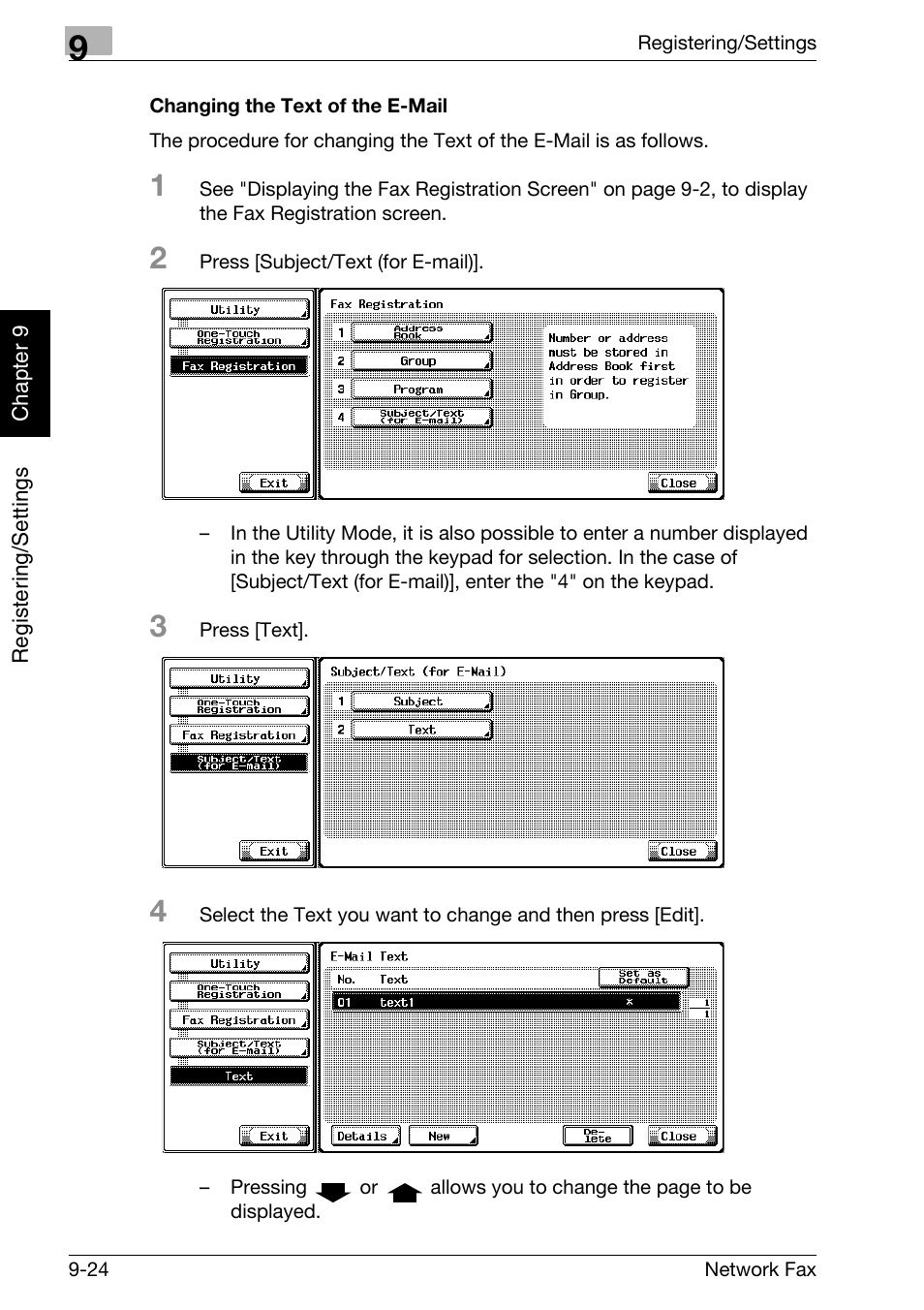 Changing the text of the e-mail | Konica Minolta bizhub C250 User Manual | Page 173 / 332