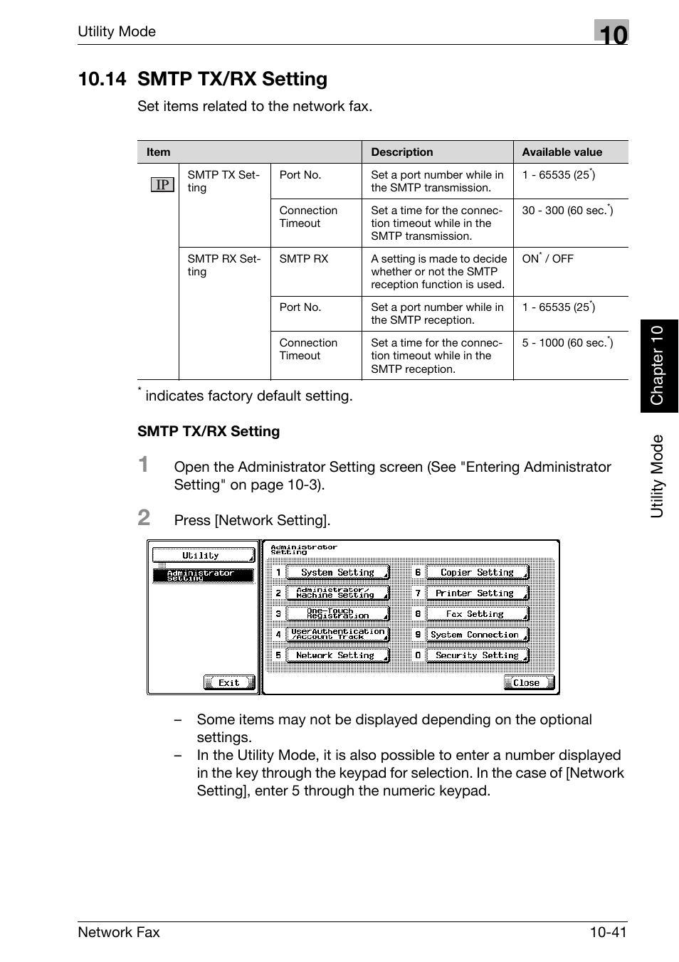 14 smtp tx/rx setting, Smtp tx/rx setting, 14 smtp tx/rx setting -41 | Utility mode chapter 10 | Konica Minolta bizhub C250 User Manual | Page 218 / 332