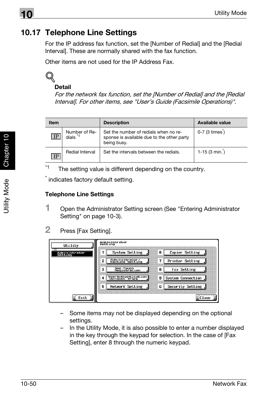 17 telephone line settings, Telephone line settings, 17 telephone line settings -50 | Konica Minolta bizhub C250 User Manual | Page 227 / 332