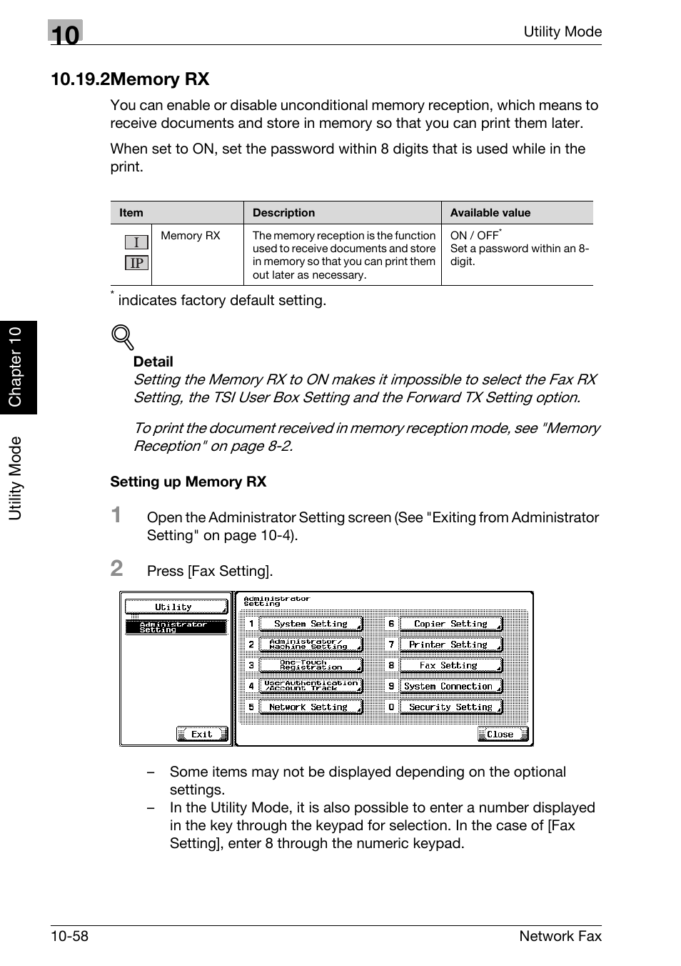 2 memory rx, Setting up memory rx, Memory rx -58 | Konica Minolta bizhub C250 User Manual | Page 235 / 332