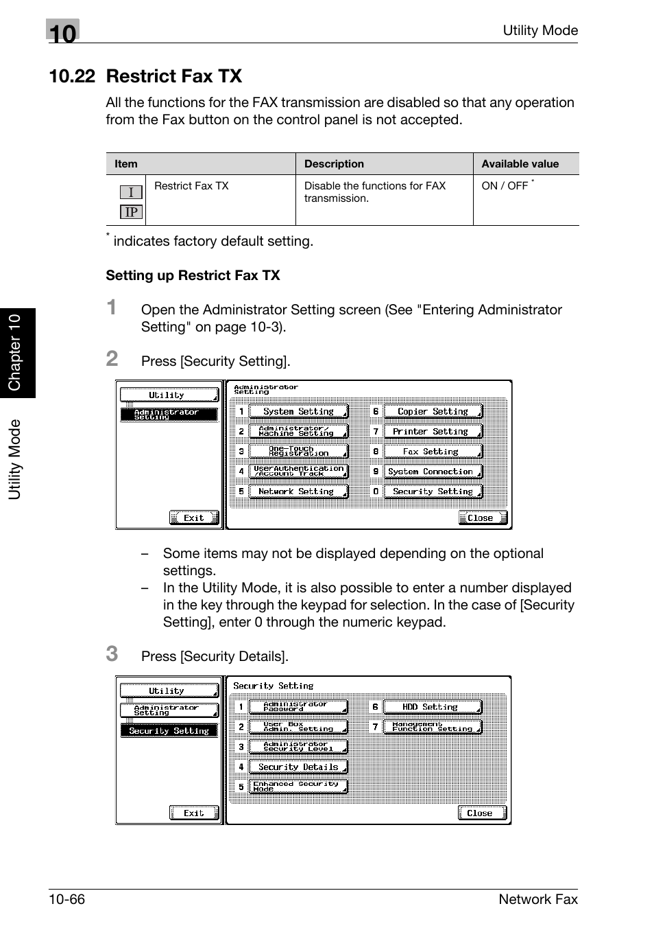 22 restrict fax tx, Setting up restrict fax tx, 22 restrict fax tx -66 | Konica Minolta bizhub C250 User Manual | Page 243 / 332