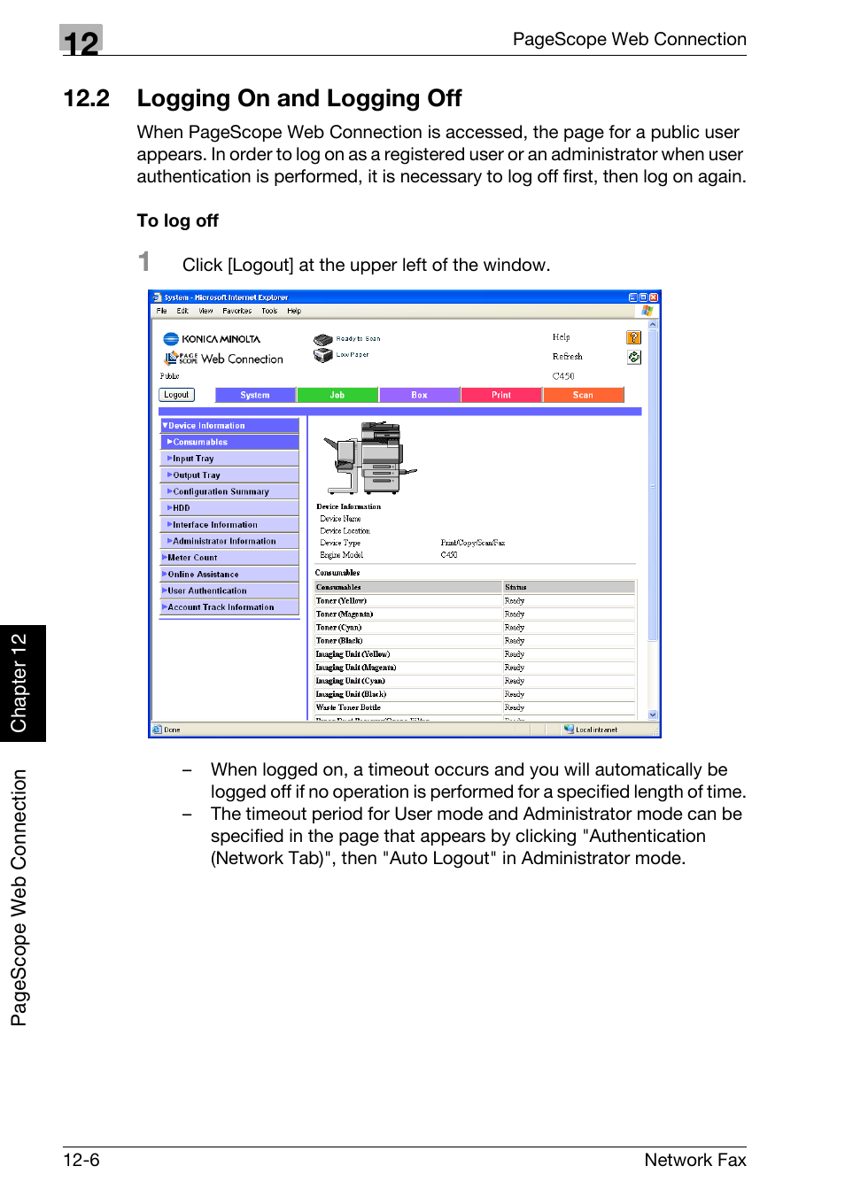 2 logging on and logging off, To log off, Logging on and logging off -6 | Konica Minolta bizhub C250 User Manual | Page 283 / 332