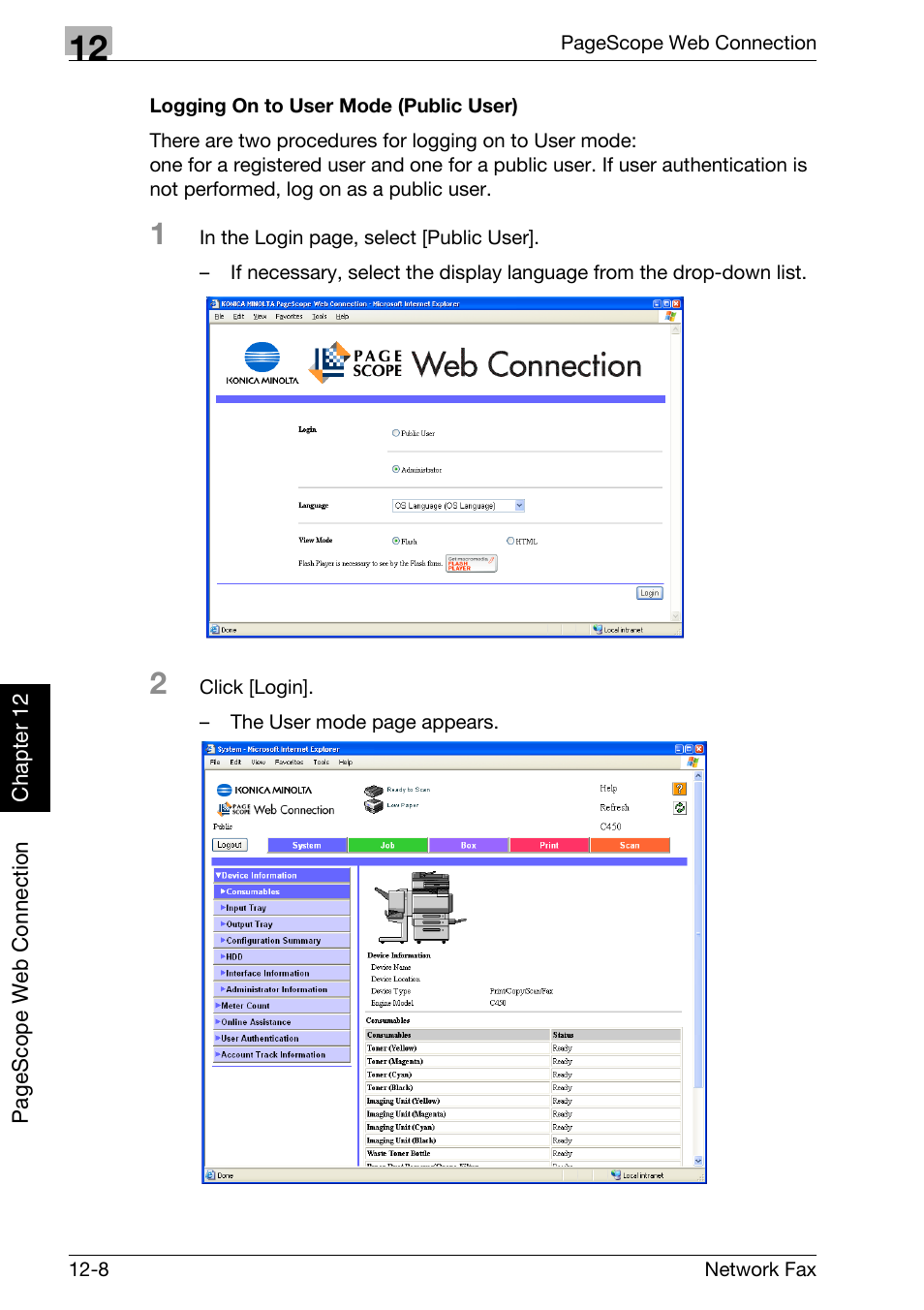 Logging on to user mode (public user) | Konica Minolta bizhub C250 User Manual | Page 285 / 332