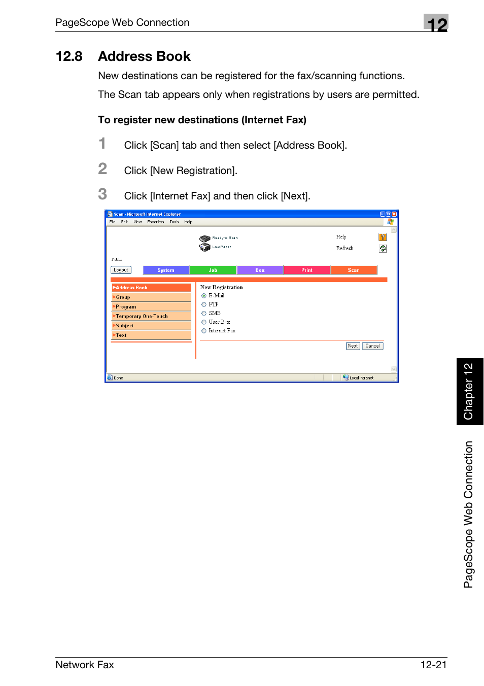 8 address book, To register new destinations (internet fax), Address book -21 | Konica Minolta bizhub C250 User Manual | Page 298 / 332