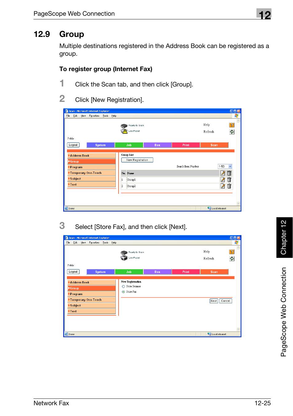 9 group, To register group (internet fax), Group -25 | Konica Minolta bizhub C250 User Manual | Page 302 / 332