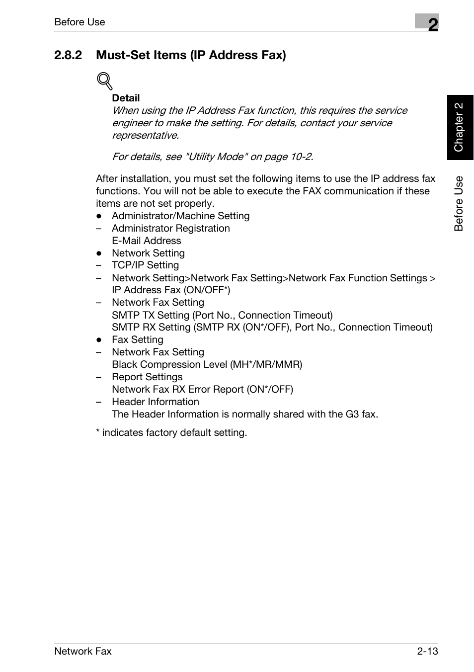 2 must-set items (ip address fax), Must-set items (ip address fax) -13 | Konica Minolta bizhub C250 User Manual | Page 36 / 332