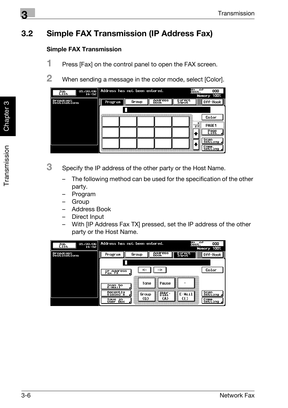 2 simple fax transmission (ip address fax), Simple fax transmission, Simple fax transmission (ip address fax) -6 | Konica Minolta bizhub C250 User Manual | Page 43 / 332