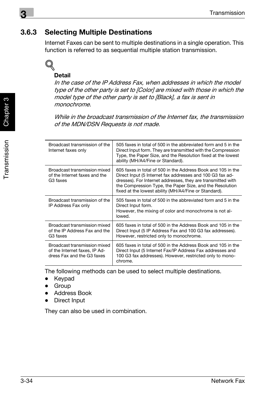 3 selecting multiple destinations, Selecting multiple destinations -34 | Konica Minolta bizhub C250 User Manual | Page 71 / 332