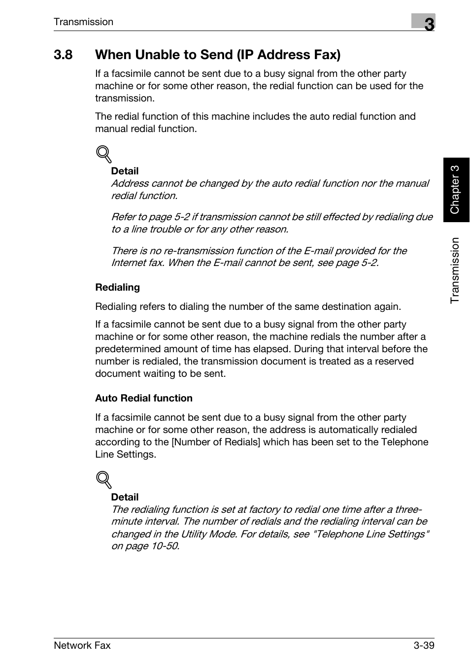 8 when unable to send (ip address fax), Auto redial function, When unable to send (ip address fax) -39 | Konica Minolta bizhub C250 User Manual | Page 76 / 332