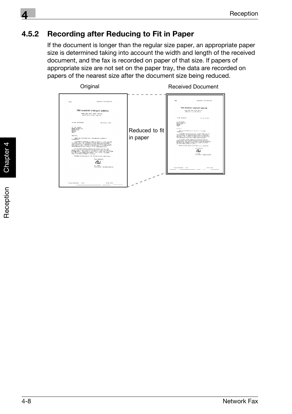 2 recording after reducing to fit in paper, Recording after reducing to fit in paper -8, Reception chapter 4 | Konica Minolta bizhub C250 User Manual | Page 93 / 332