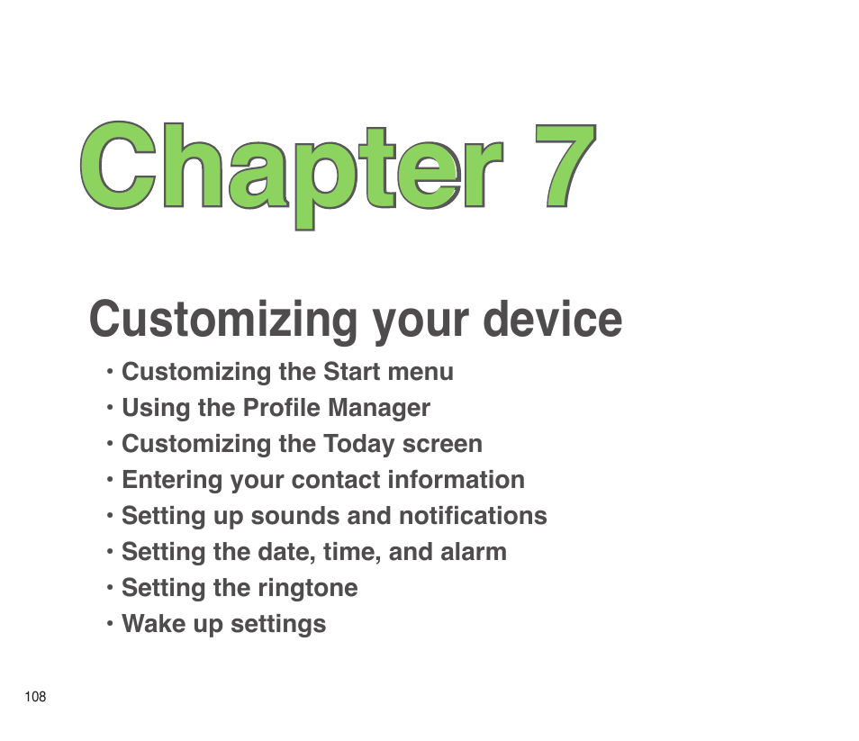 Chapter 7: customizing your device, Customizing your device, Chapter 7 | Asus P565 User Manual | Page 108 / 190