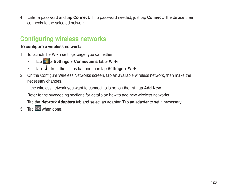 Configuring wireless networks | Asus P565 User Manual | Page 123 / 190