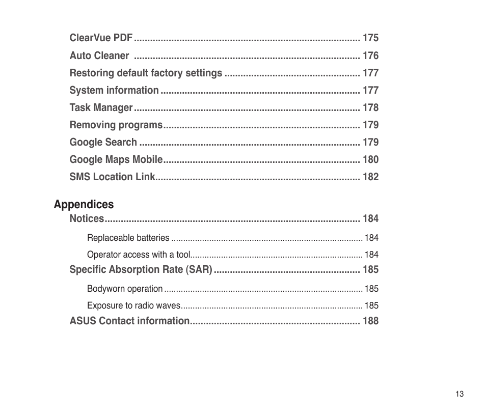 Appendices | Asus P565 User Manual | Page 13 / 190