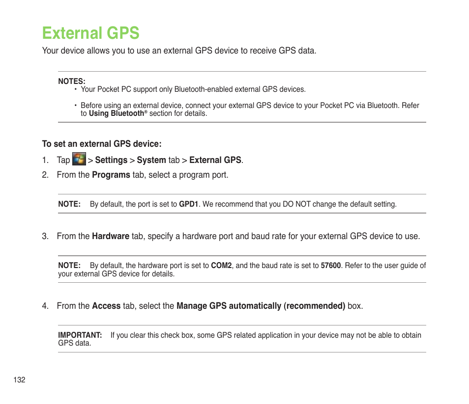 External gps | Asus P565 User Manual | Page 132 / 190