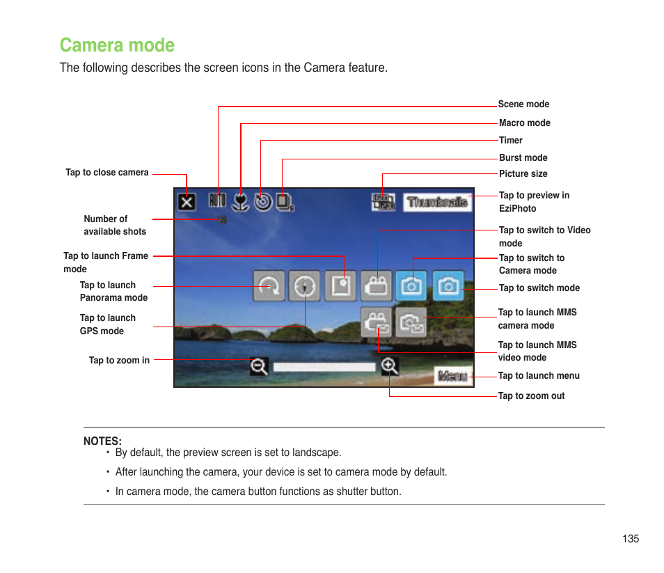 Camera mode, Camera mode 5 | Asus P565 User Manual | Page 135 / 190
