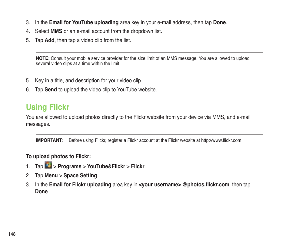 Using flickr | Asus P565 User Manual | Page 148 / 190